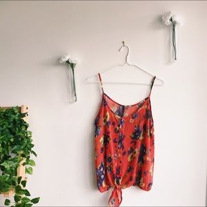 B. Jewel | Red Tank Blouse with Blue Flowers